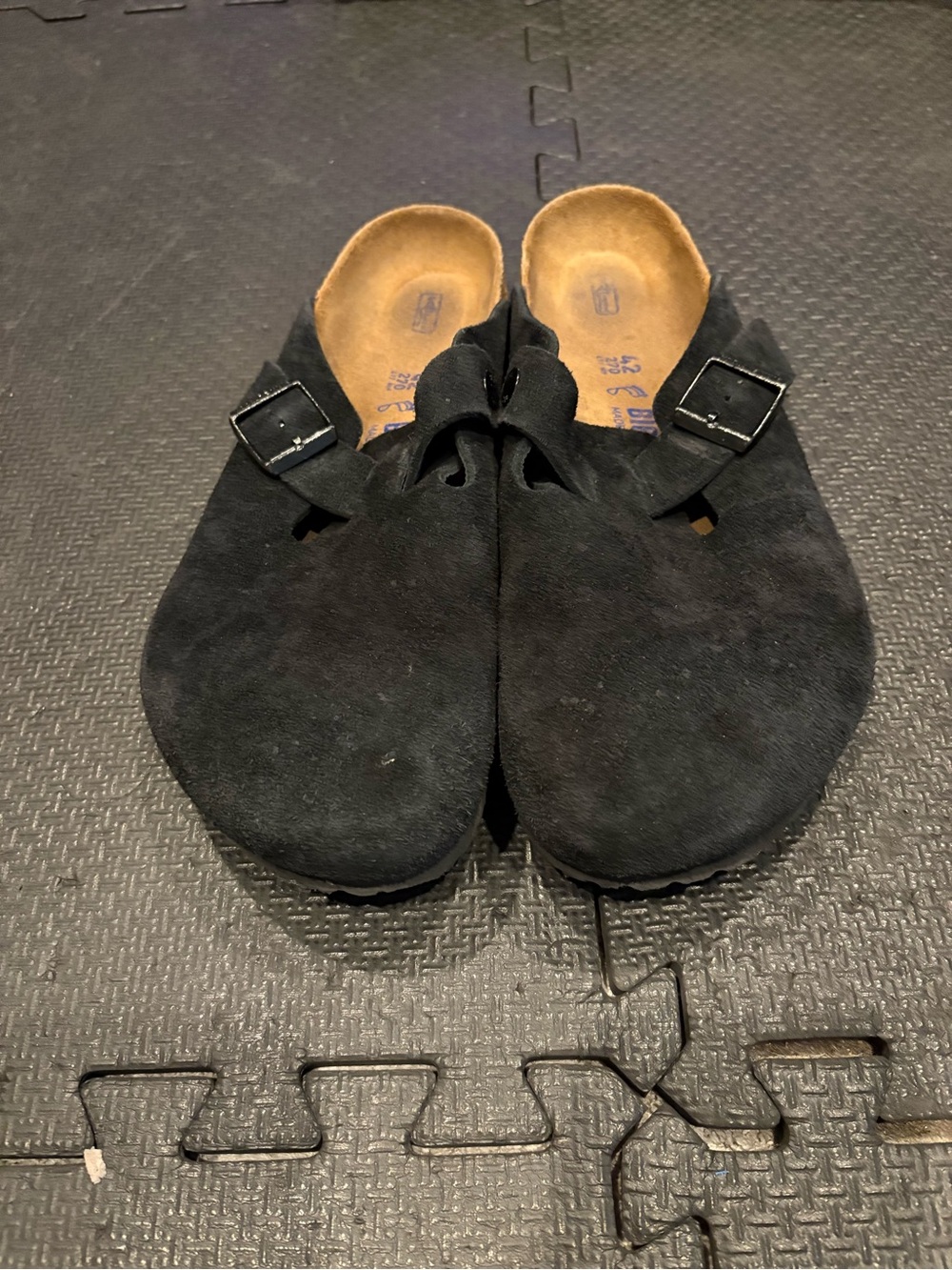 Birkenstock Boston Men's Black Suede Clog Sandals Buckle Strap EU 42